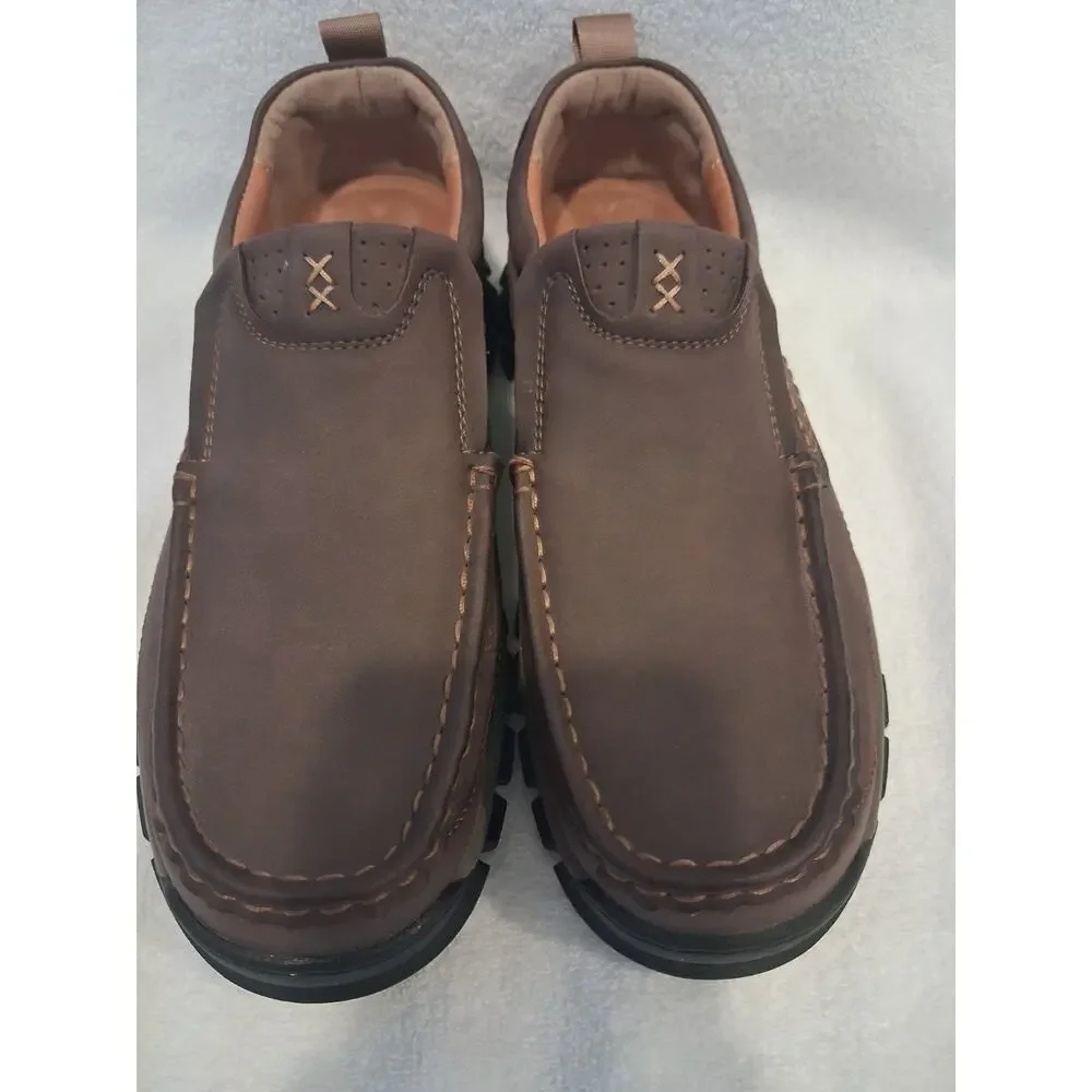 Shoes Slip Loafers On Brown Leather Slip Safety Shoes Composite Toe Sz 9.5 EE